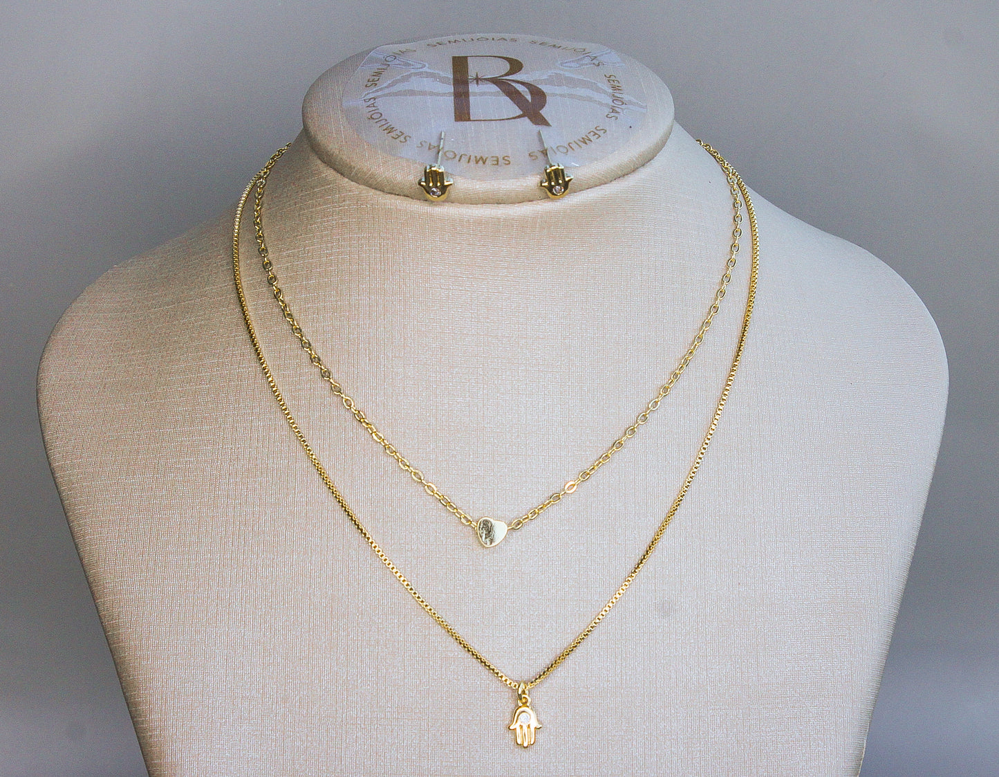 Conjunto Duo Coração, Equilíbrio e Proteção Banhado à Ouro 18k - Romilda Borges - cod: CC19
