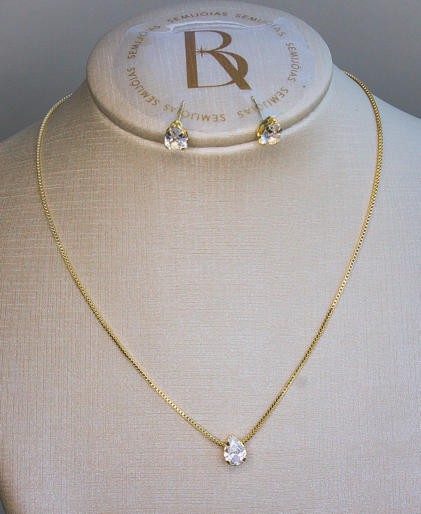 Conjunto Gota Zircônia Banhado à Ouro 18k - Romilda Borges - cod: CR27