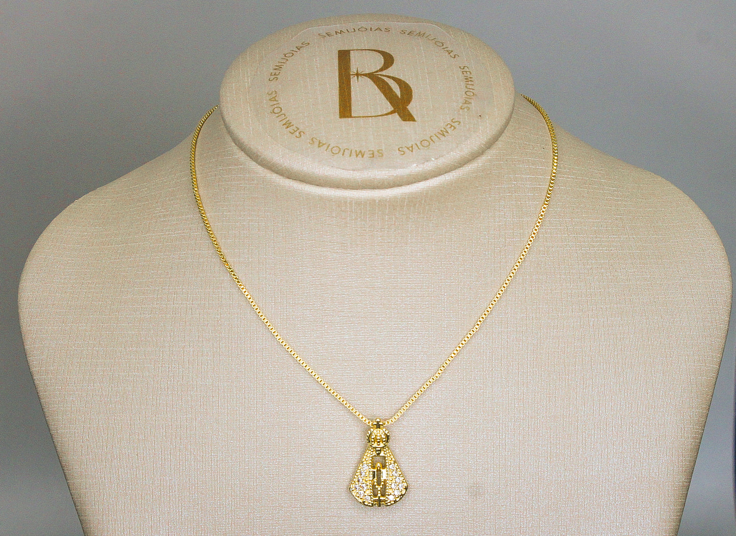 Corrente Veneziana Nossa Sra Aparecida Cravejada 53cm Banhada à Ouro 18k - Romilda Borges - cod: CR64