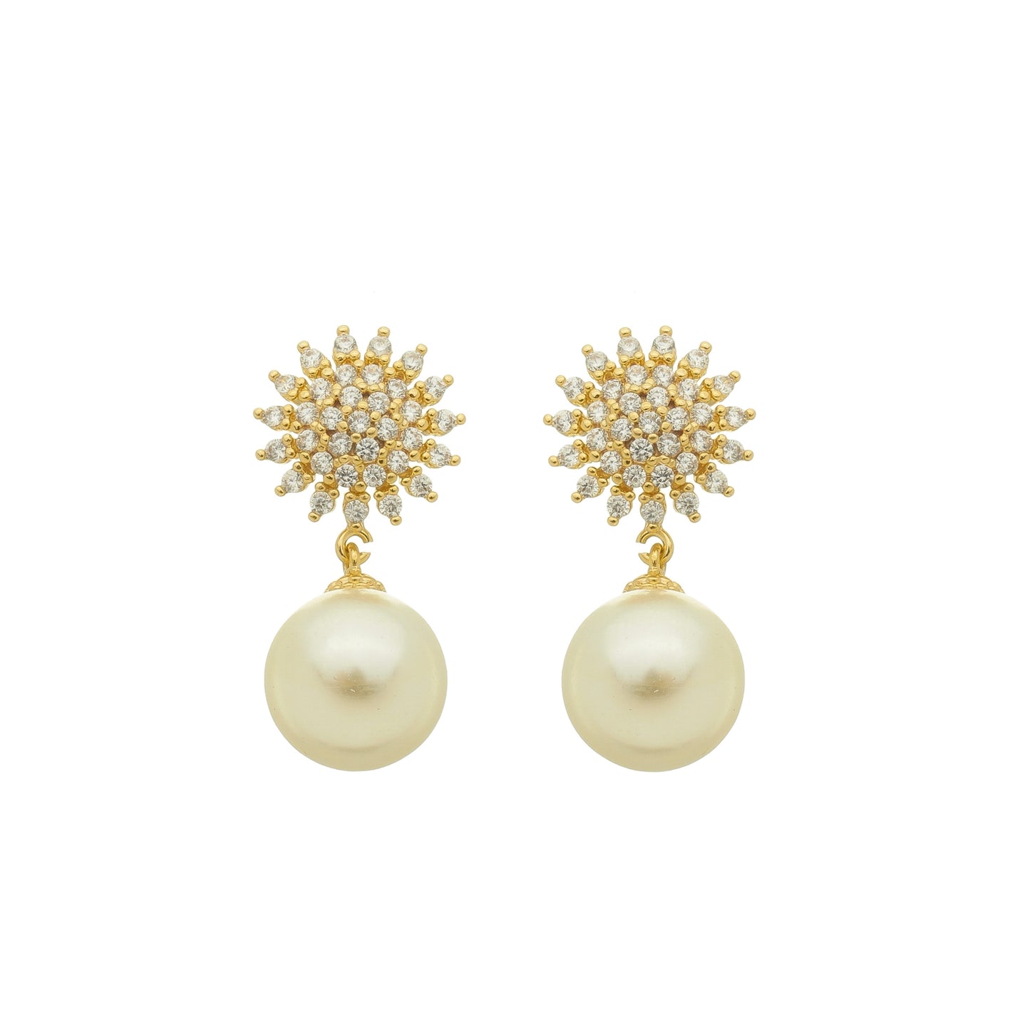 Brinco Sol Mini Zircônias com Pérola Ouro 18k - Romilda Borges - cod: BR33