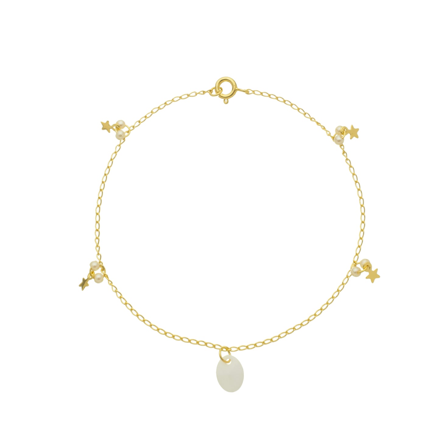 Tornozeleira Pérolas 23cm Banhado à Ouro 18k - K03 - Romilda Borges
