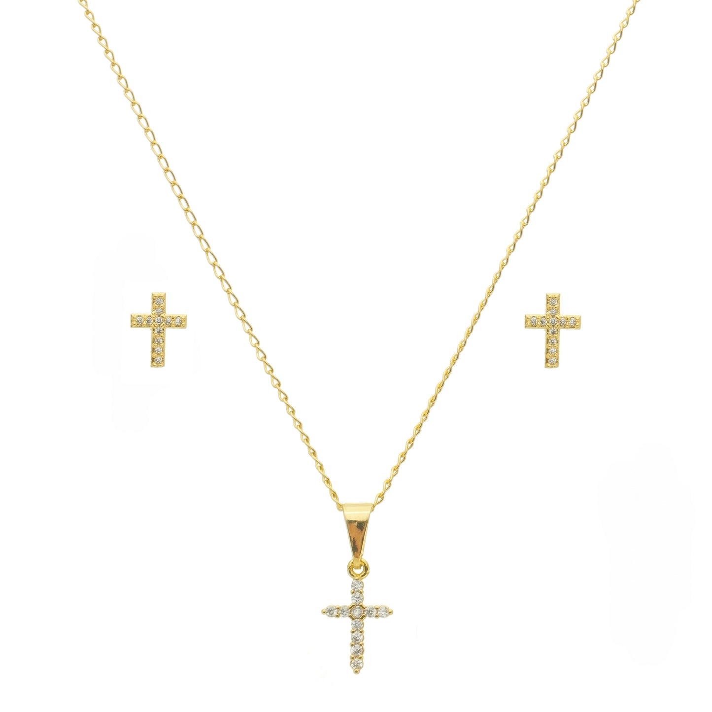Conjunto Cruz Cravejada Banhado à Ouro 18k 43cm - Romilda Borges - cod: CC02