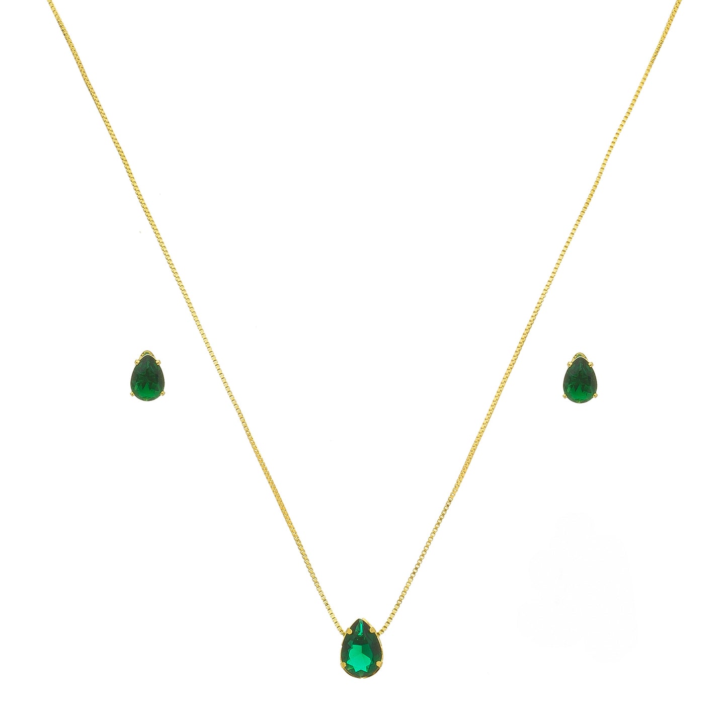 Conjunto Gota Zircônia Esmeralda Banhado à Ouro 18k - Romilda Borges - cod: CC15