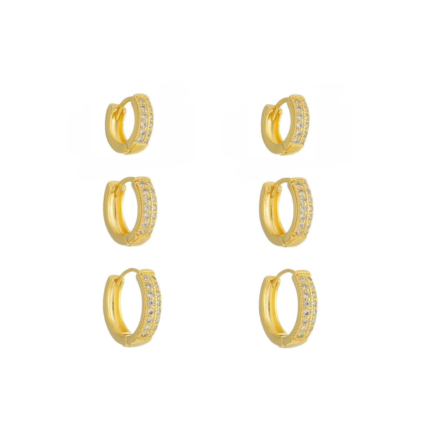 Trio de Argolas Cravejado Duplo Zircônia Banhado à Ouro 18k - Romilda Borges - cod: AR03