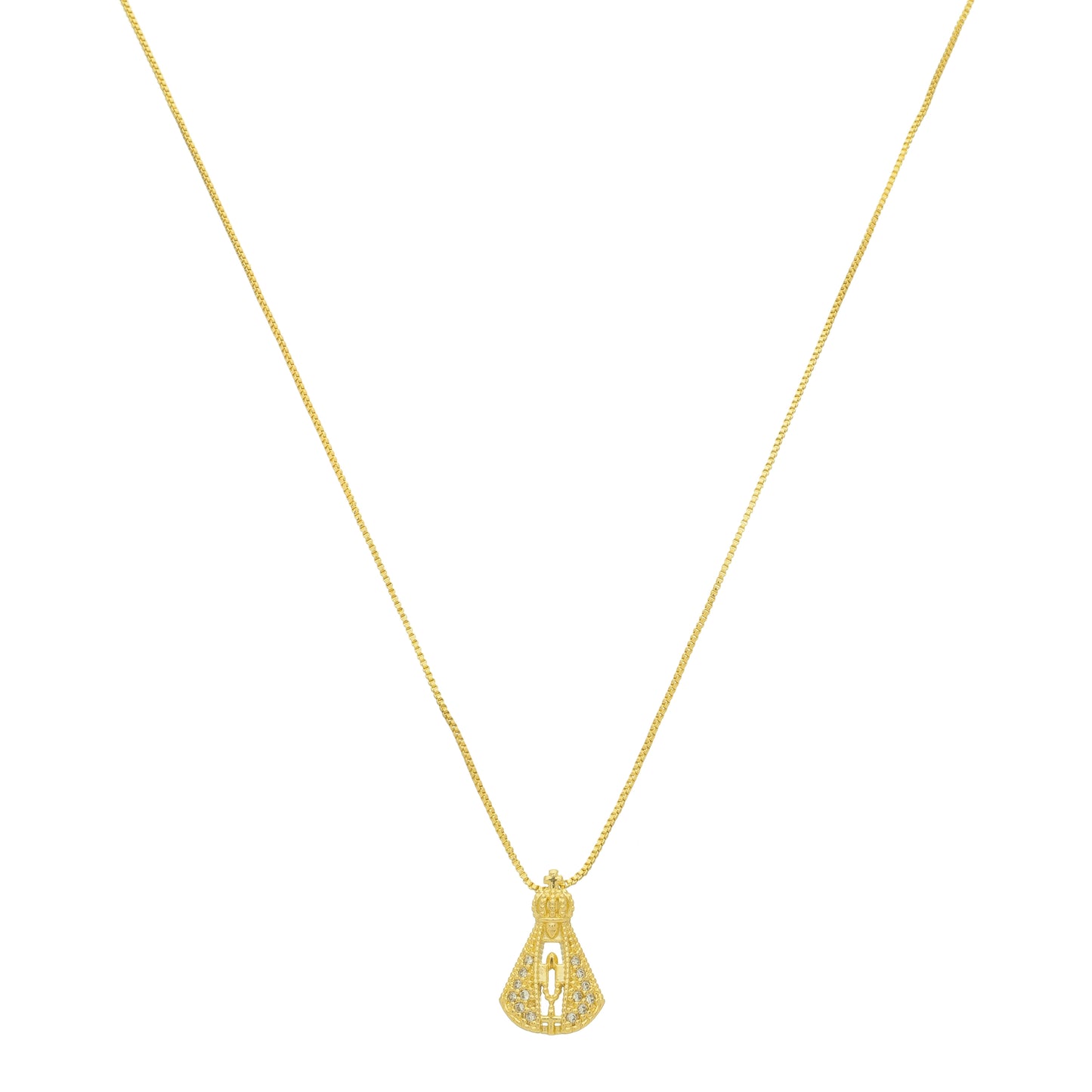 Corrente Veneziana Nossa Sra Aparecida Cravejada 53cm Banhada à Ouro 18k - Romilda Borges - cod: CR64