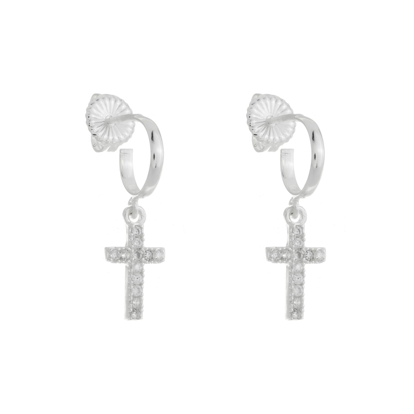 Argola Cruz Cravejada Mini Zircônias Prata 950 - Romilda Borges - cod: AR14