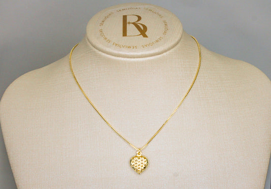 Corrente Veneziana Coração Colmeia 45cm Banhado à Ouro 18k - Romilda Borges - cod: CR02
