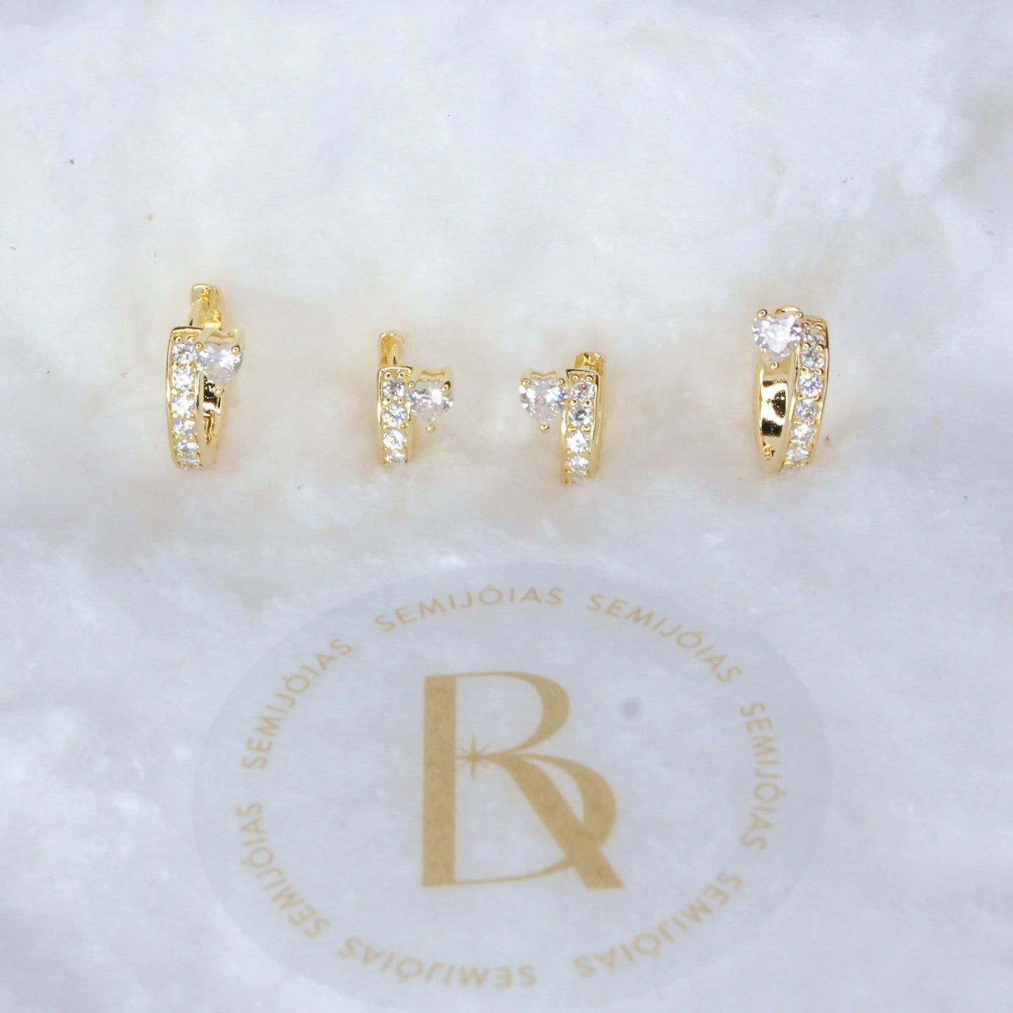 Argola Duo com Coração Zircônia Banhada à Ouro 18k - Romilda Borges - cod: AR26