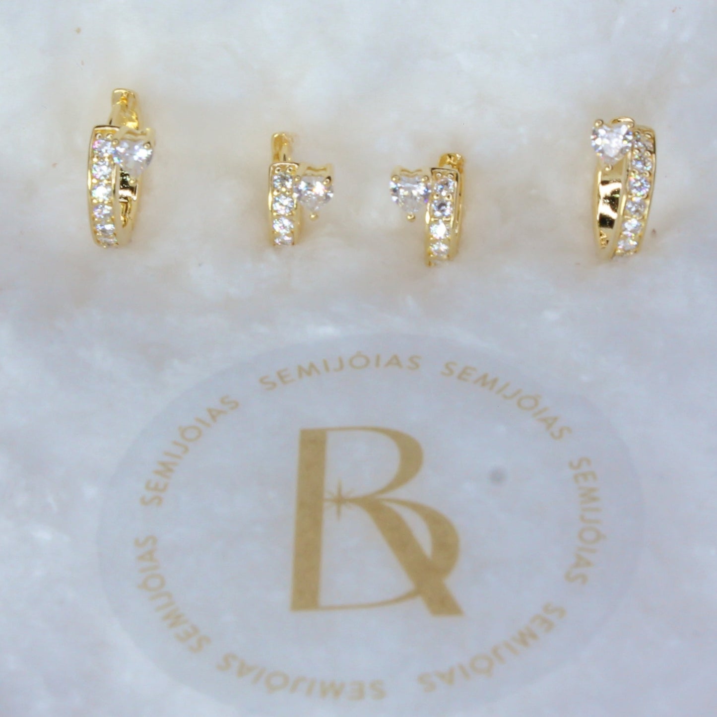 Argola Duo com Coração Zircônia Banhada à Ouro 18k - Romilda Borges - cod: AR26