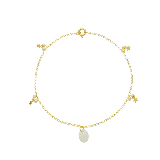 Tornozeleira Pérolas 23cm Banhado à Ouro 18k - K03 - Romilda Borges
