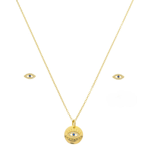 Conjunto Olho Azul Banhado à Ouro 18k - Romilda Borges - cod: CC06