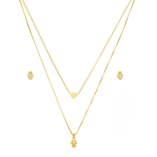 Conjunto Duo Coração, Equilíbrio e Proteção Banhado à Ouro 18k - Romilda Borges - cod: CC19