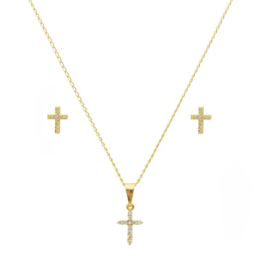 Conjunto Cruz Cravejada Banhado à Ouro 18k 43cm - Romilda Borges - cod: CC02