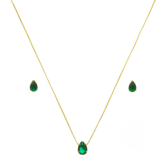 Conjunto Gota Zircônia Esmeralda Banhado à Ouro 18k - Romilda Borges - cod: CC15