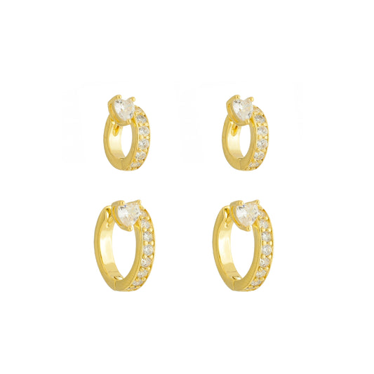Argola Duo com Coração Zircônia Banhada à Ouro 18k - Romilda Borges - cod: AR26