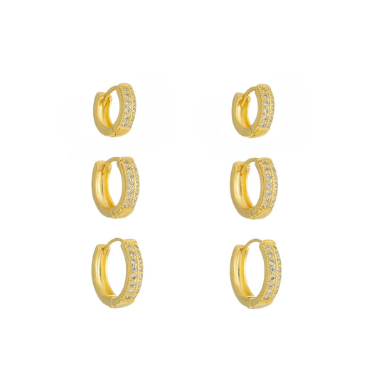 Trio de Argolas Cravejado Duplo Zircônia Banhado à Ouro 18k - Romilda Borges - cod: AR03