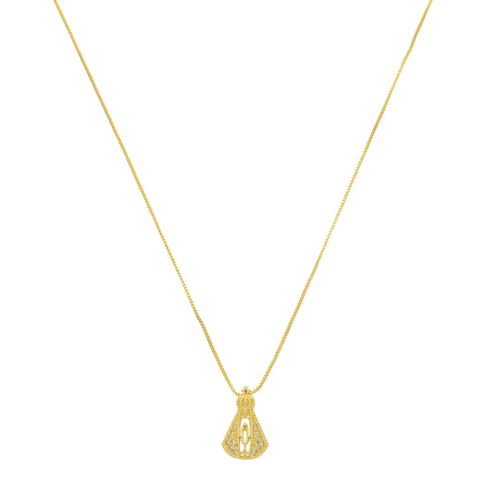 Corrente Veneziana Nossa Sra Aparecida Cravejada 53cm Banhada à Ouro 18k - Romilda Borges - cod: CR64