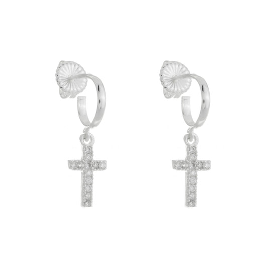 Argola Cruz Cravejada Mini Zircônias Prata 950 - Romilda Borges - cod: AR14