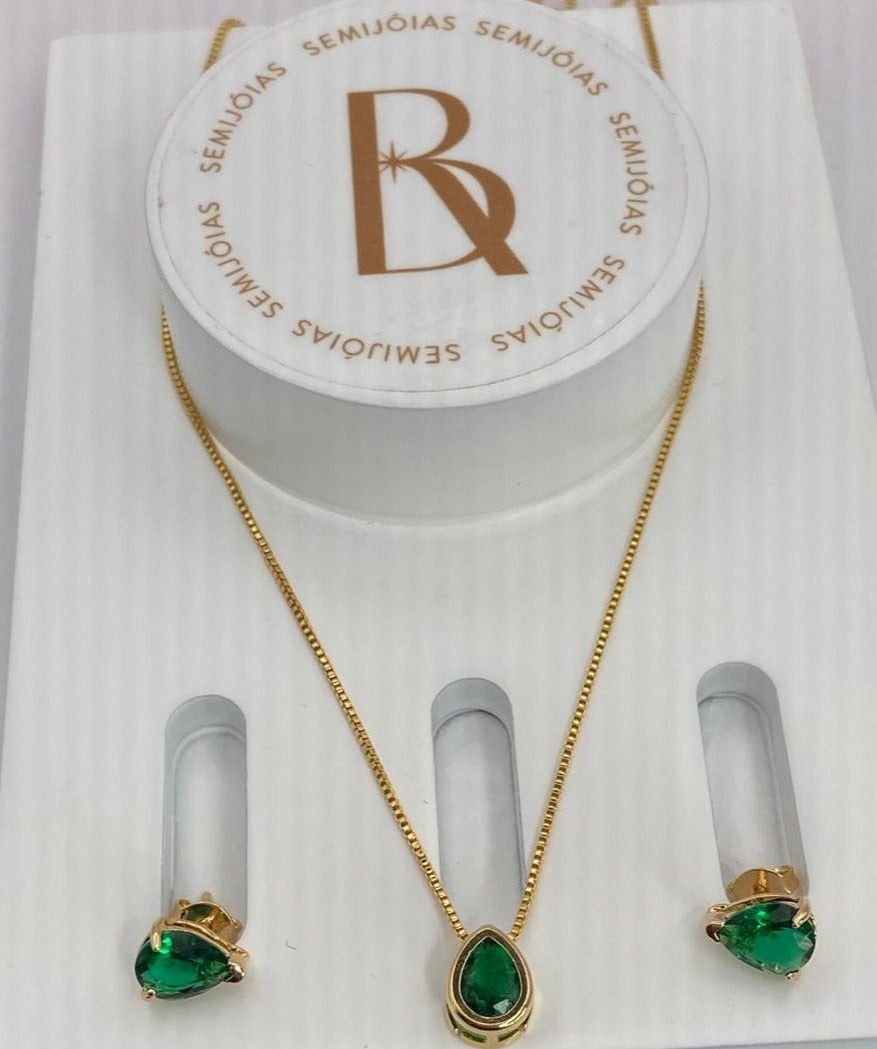 Colar de ouro Brinco esmeralda